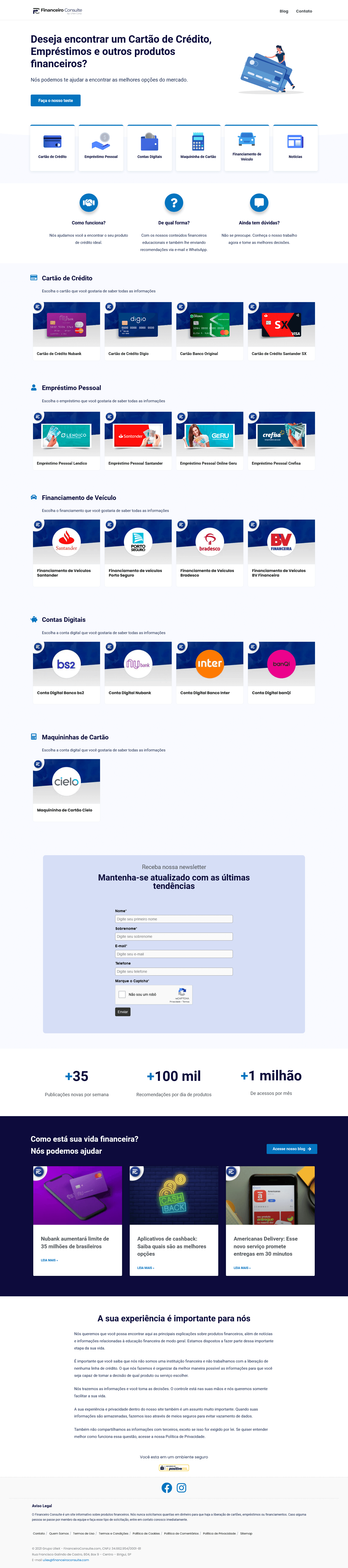 Layout site Analise de Cartões