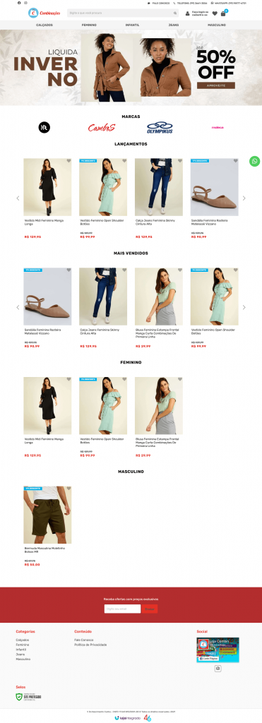 Layout Loja virtual empresa de moda e acessórios